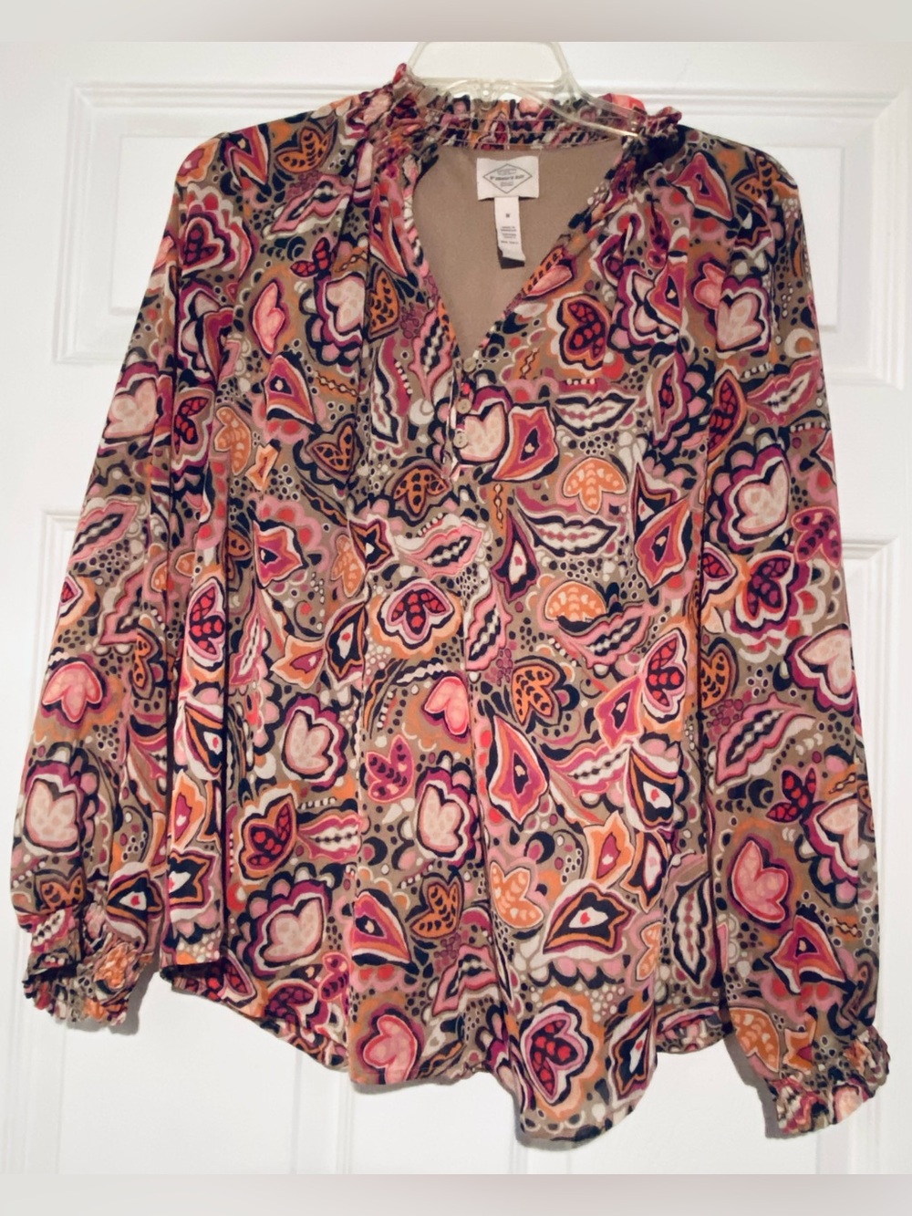 Women's Pink Paisley V-Neck Blouse